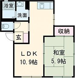 フレグランス大久保　Ａ棟 1階1LDKの間取り