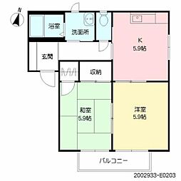 バリュージュ富の原　　Ｅ棟 2階2Kの間取り
