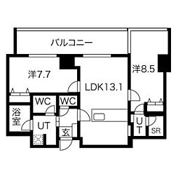 さくらHills NISHIKI Platinum Residence 14階2LDKの間取り