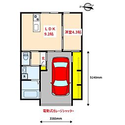 YOUNEXT GARAGE A 1階1LDKの間取り