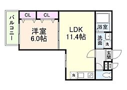 CASA・COMFORT 2階1LDKの間取り