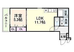 JR阪和線 東貝塚駅 徒歩4分の賃貸アパート 3階1LDKの間取り
