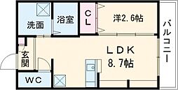 南海線 七道駅 徒歩3分の賃貸マンション 2階1LDKの間取り
