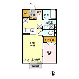 グラシューズ　A・B棟 1階1LDKの間取り