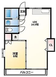 コーポ丑之助 1階1LDKの間取り