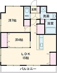 ハイムノーブルI 2階2LDKの間取り
