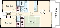近鉄奈良線 学園前駅 徒歩9分の賃貸マンション 5階3LDKの間取り
