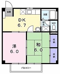 ファミールみやまえ 2階2DKの間取り