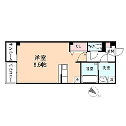 プリズムとなみ若草町 2階ワンルームの間取り