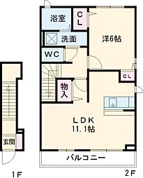 ダンデライオンヒル　II 2階1LDKの間取り