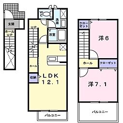 ユニメゾン糸米 2階2LDKの間取り
