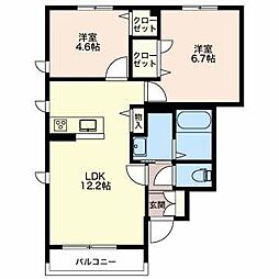 ｓｅｒｅｎｏ Ｃ 101 1階2LDKの間取り