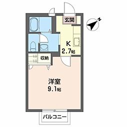 仙台市営南北線 黒松駅 徒歩7分の賃貸アパート 2階1Kの間取り