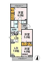 メゾン　シャルム 202 2階3LDKの間取り