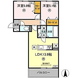 ハイムセラ出水 1階2LDKの間取り
