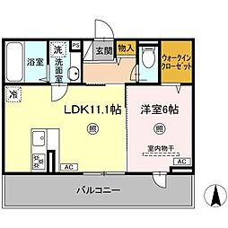 ハイムセラ出水 2階1LDKの間取り