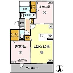 ハイムセラ出水 3階2LDKの間取り