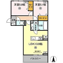 ハイムセラ出水 3階2LDKの間取り