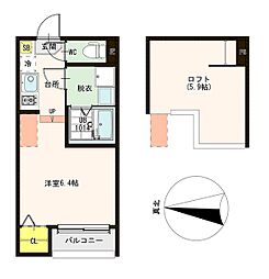 ハーモニーテラス醍醐新開II 2階1Kの間取り