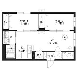 ウィリデ 1階2LDKの間取り