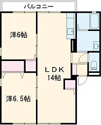 ノースガーデンＢ棟 2階2LDKの間取り