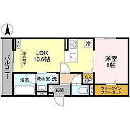 東武伊勢崎線 春日部駅 徒歩10分の賃貸アパート 2階1LDKの間取り