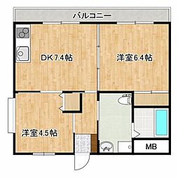 フレール水前寺 7階2DKの間取り