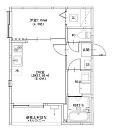 四ノ宮レジデンス 2階1DKの間取り