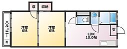 山崎マンション 2階2LDKの間取り