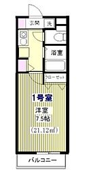 カーサクラウン谷保 2階1Kの間取り