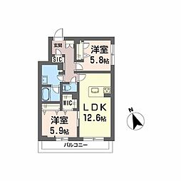 メゾンドノアール A0202 2階2LDKの間取り