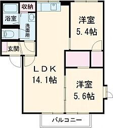 エスペランササキ　Ａ棟 2階2LDKの間取り