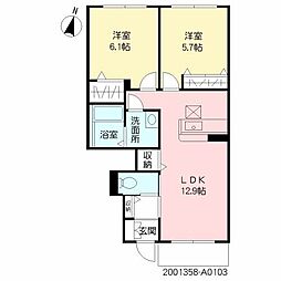 アリアガーデン　Ａ棟 1階2LDKの間取り