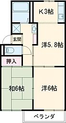 サニーヒル松ノ木Ｂ 1階2LDKの間取り