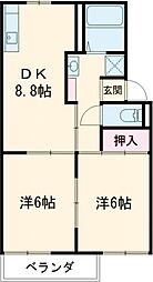 サニーヒル松ノ木Ｂ 1階2LDKの間取り