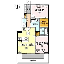 福井ガーデンハイツ　A棟 102 1階2LDKの間取り