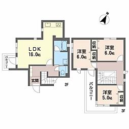 グリーンビレッジ北方II 2階3LDKの間取り