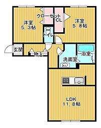 パークヴィラ杉水I 1階2LDKの間取り