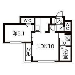 プレオン・ウエスト・ロカ 4階1LDKの間取り