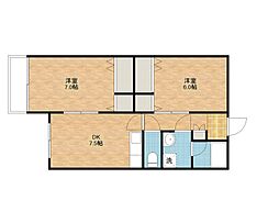 Ｍｅｉｌｌｅｕｒ・Ｙ 2階2DKの間取り