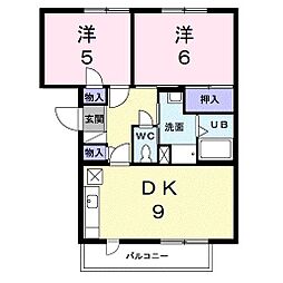 ドミール板倉 3階2DKの間取り