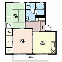 フレグランスエム Ｂ 2階2DKの間取り