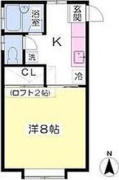 ドリーム館Ａ棟 2階1Kの間取り