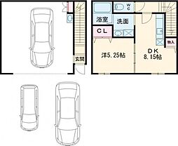 トータルガレージ雨間 1階1DKの間取り