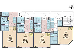 カインドネス町田II 2階1Kの間取り