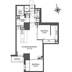 コンフォリア東上野 14階2LDKの間取り
