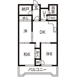 ロイヤルメゾンHAMADA 6階3DKの間取り