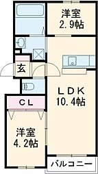 LIFEFIELDみやま 2階1SLDKの間取り