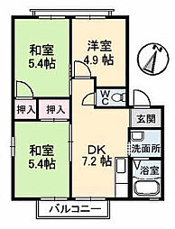 タカセコーポ　Ｄ棟 2階3DKの間取り