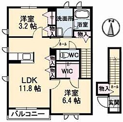 グランドメゾン片島　Ｅ棟 2階2LDKの間取り